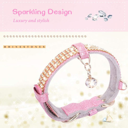 PetsHome Bling Rhinestones Cat Collar, Premium PU Leather with Pendant Adjustable Collars for Big Cat and Small to