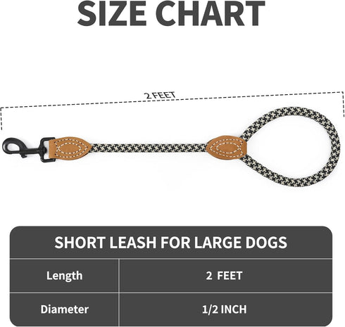 Mile High Life Short Dog Leash, 18 Inch, Heavy Duty Metal Clasp, Genuine Leather Tailored Connection for Large Dogs -