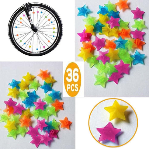 Star Bike Wheel Spokes Bead Plastic Clip Decorations for Children's Bicycle Spokes Accessories, 36 Pieces