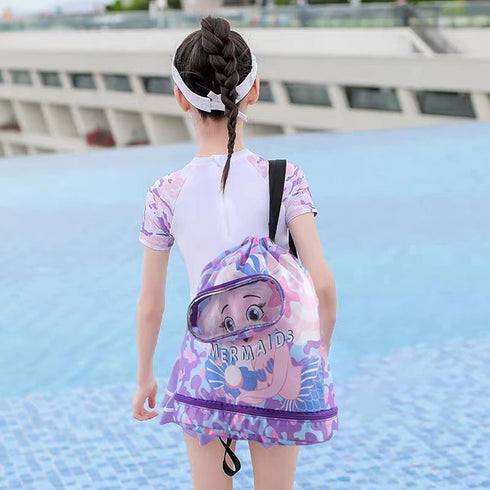 Kids Waterproof Dry Wet Swim Backpack, Sport Knapsack for Swimmers, Separated Sack