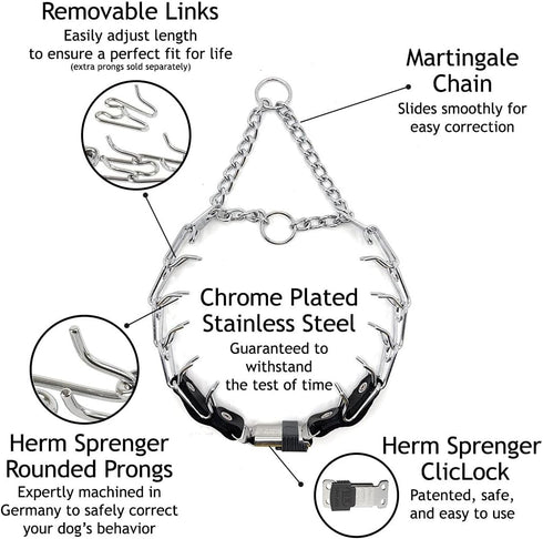 Herm Sprenger Prong Collar for Dog Training, Chrome Plated Steel, 2.25mm Prongs, Small Dogs (14-19")