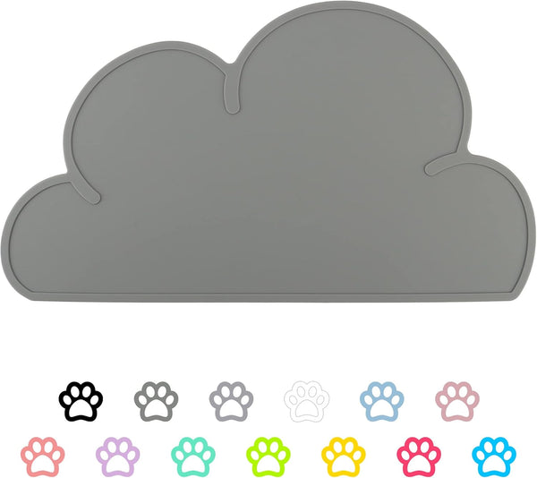 DesignSter Pet Food Mats, Anti-Slip Waterproof Dog Cat Feeding Mat, Top Grade Cloud Silicone Pad (Dark Gray)