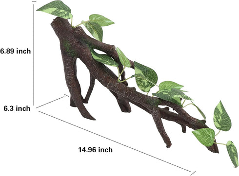 AQUA KT Reptile Climbing Branch Tree Trunk with Leaves for Lizard Bearded Dragon Snake Gecko Leopard Chameleon Frog