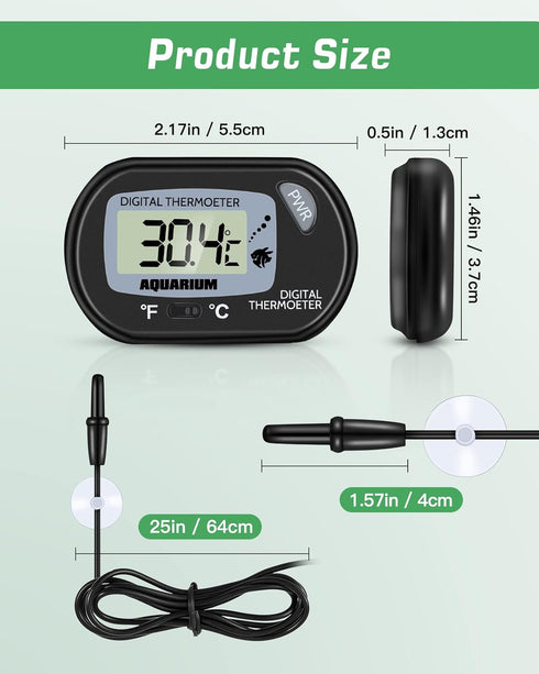 ZACRO 2 Pack Digital Aquarium Thermometer, Fish Tank Water Thermometer with Large LCD Display