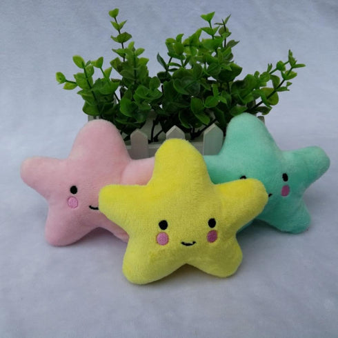 1Pc Yellow Star Plush Dog Toy, Small Medium Puppy Squeaky Bite Playing Starfish Toy