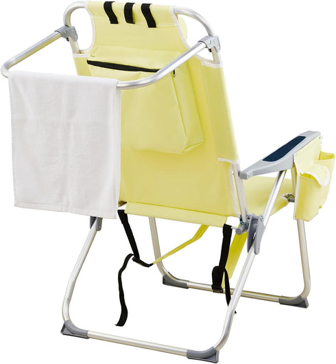 Backpack 5 220lbs,Yellow Low Back Aluminum Beach Chair, Beach Chair for Adults,Heavy Duty Folding Positions Beach Chair
