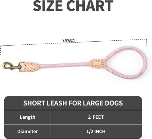 Mile High Life Short Dog Leash for Large Dogs, Reflective Heavy Duty Leash for Training and Walking, Pink