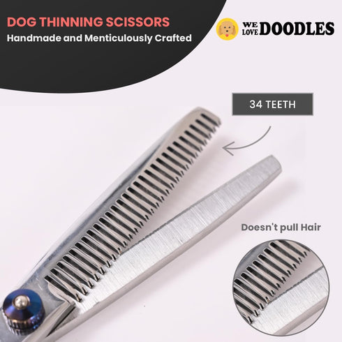 4 Set Dog Grooming Scissors Kit with Rounded Blunt Tips, Straight, Curved & Thinning Shears, Tools for Goldendoodles