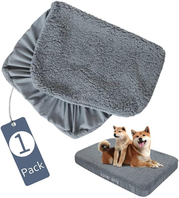 Dog Bed Covers Soft Plush Replacement Washable Grey, Waterproof Liner 36x27 Inches, Cover Only