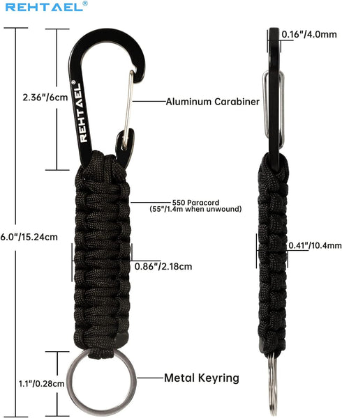 Keychain Paracord Carabiner Clip, Braided Tactical Rope Key Chain Strap for Car Keys, Backpack Camping Hiking