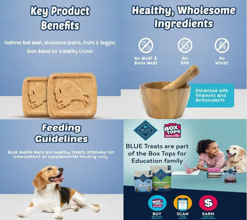 MT&L Snack Health Bars Baked with Apples & Yogurt Dog Treats 16oz Bundled with Blue Undercoat Rake Dog Brush