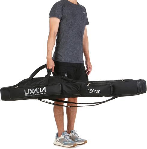 LIXADA Fishing Rod Case, 3 Layers Oxford Bag, Portable Foldable Fishing Pole Carrier & Tackle Storage for Travel