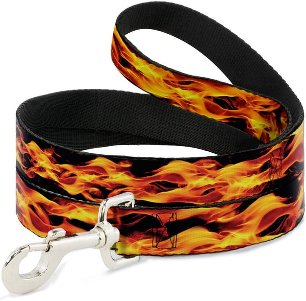 Flames Dog Leash, Vivid Black Orange, 6 Feet Long, 0.5 Inch Wide