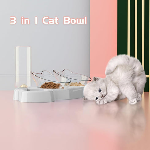 Marchul Raised Cat Dishes for Food and Water, Pet Feeding Bowls with Automatic Water Bottle
