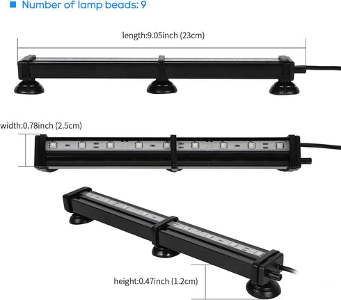 9.05 Inch Submersible Aquarium Light, Fish Tank Light with Air Bubble Hole, RGB Color Changing Remote Control