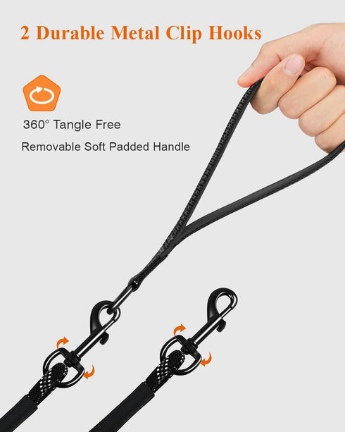 Taglory Dog Tie Out, Long Dog Leash 15FT 30FT 50FT 66FT, Recall Training Leash with 2 Swivel Hooks, Black