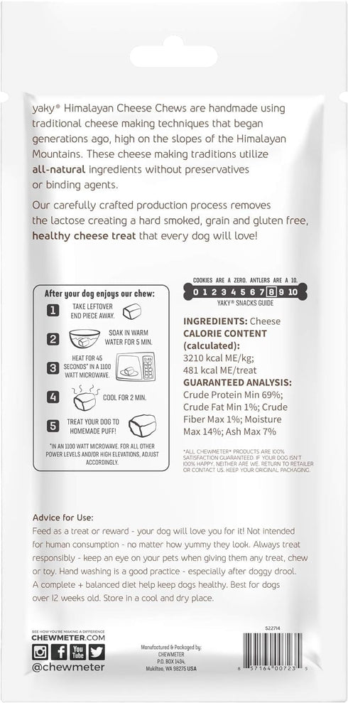 Chewmeter Himalayan Yaky Cheese Chew, 100% Natural, Long Lasting, Gluten Free, X-Large for Dogs 55 Lbs & Over