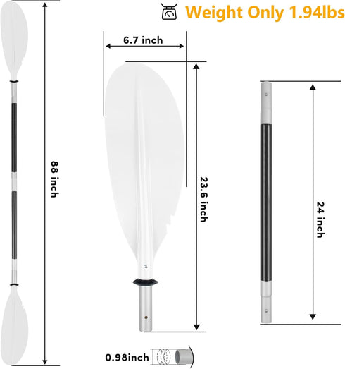 Kayak Paddle - 88in 4 Pieces Heavy Duty Aluminum Alloy Boat Oars, Adjustable Fishing Kayak Paddle