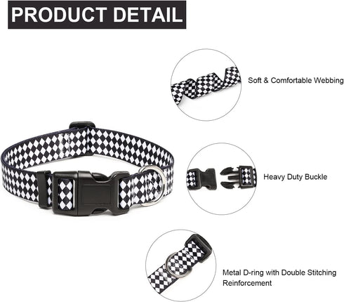 Adjustable Dog Collar with Special Design Patterns, Soft Durable Nylon for Small Medium Large Dogs (L, Rhomb)