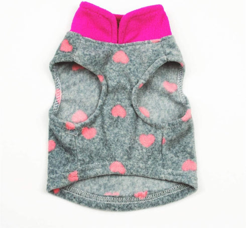 Dog Sweater - Soft Fleece Vest with Leash Ring Pullover Jacket for Small Dogs, Grey Heart, M
