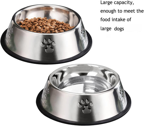 YUDANSI 2 Stainless Steel Dog Bowls with Rubber Base, Medium and Large Pet Feeder Bowls and Water Bowls (XL-51oz)