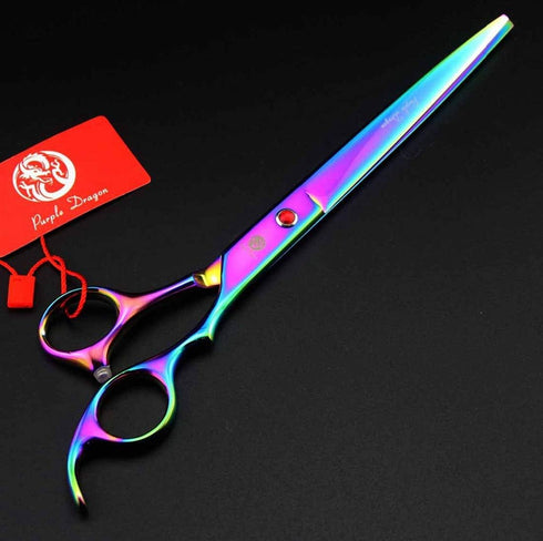 Purple Dragon 8.0" Titanium Multicolor Professional Pet Grooming Scissors Set - Straight, Thinning & Curved Scissors