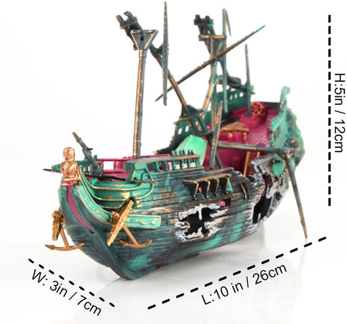 Air Bubbler Sunken Ship Ornament, Aquarium Shipwreck Decorations for Fish Tank Aerating Action