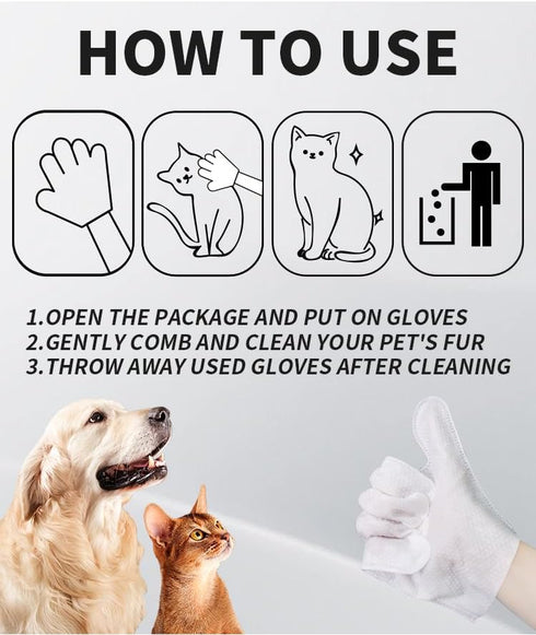 Pet Glove Wipe, Cleaning Glove for Dog and Cat, Fur Face, Ear, Eye, Paws Cleaning Wipes, 6PCS