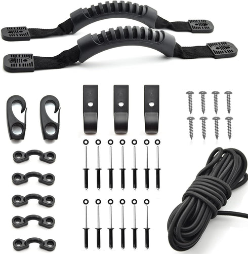 Kayak Carry Handle Rigging Kit with 15 FT 6mm Elastic Bungee Cord, Replacement Parts for Kayaks, Canoes, and Boats