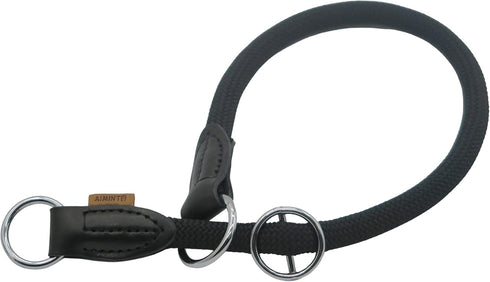 Braided Pro Training Dog Collar - No Pull Round Slip Collar with Slidable Stop Ring for Medium/Large Dogs