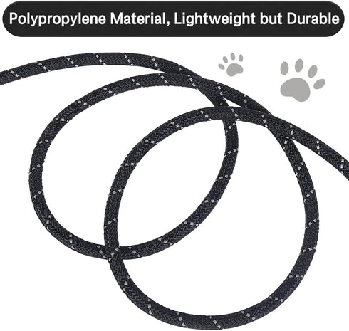 Vivifying Long Dog Leash, 20ft Reflective Dog Training Leash for Outside and Yard, Floating Long Line Lead with Soft Handle for Beach and Swimming (Black)