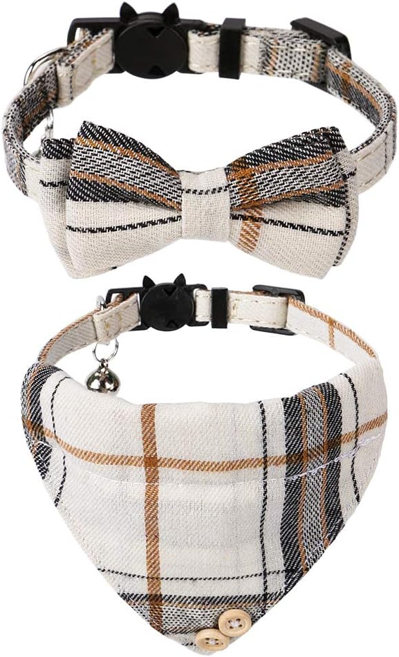 Faleela Breakaway Cat Collar with Bells - 2 Pack Adjustable Cat Collars with Bandana, Accessories for Cats and Small