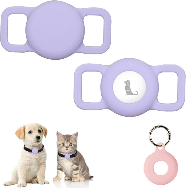 PuppyDoggy 2 Pack Waterproof Holder for Collar, Dog Cat Case, Scratch-Resistant, with Keychain Holder, Purple