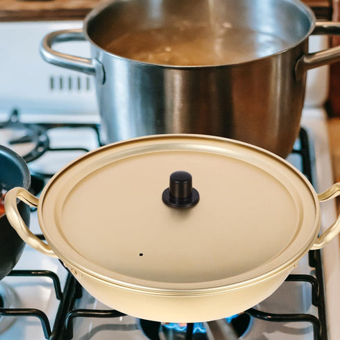 9.44X9.44X2.75In Luxshiny Korean Ramen Pot Lightweight Aluminum Noodle Cooker with Lid Double Handles Fast Heating