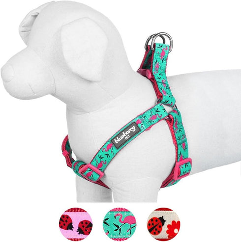 Blueberry Pet Essentials Step-in Dog Harness, Pink Flamingo on Light Emerald, Chest Girth 26" - 39", Large