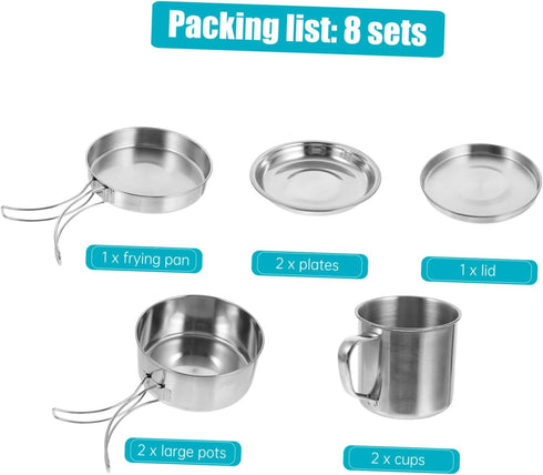 1set Set Backpacking Toddmomy Outdoor Cookware Stainless Steel Portable Cooking Pot and Frying Pan for Camping Picnic