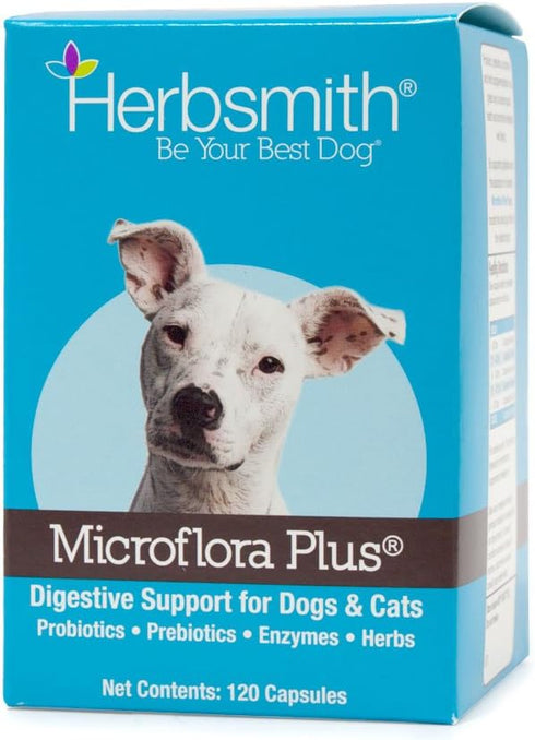 Herbsmith Microflora Plus, Dog Digestion Aid, Probiotics and Digestive Enzymes, 120 Capsules