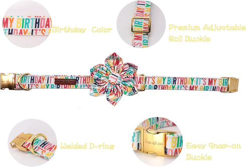 Unique Style Paws Dog Collar with Flower - Adjustable Birthday Dog Collar with Flower Pattern for Small Medium Large