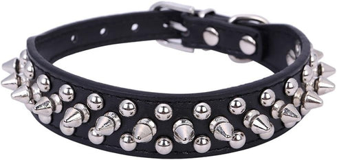 Dogs Kingdom Soft Leather Mushrooms Rivet and Spikes Studded Adjustable Buckle Pet Dog Collar for Small Medium Large