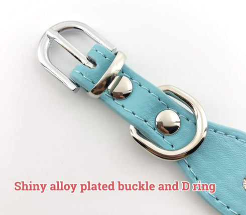 Rhinestone Flower Dog Collar - Sparkling Leather Pet Collar for Small and Medium Dogs (Blue M)