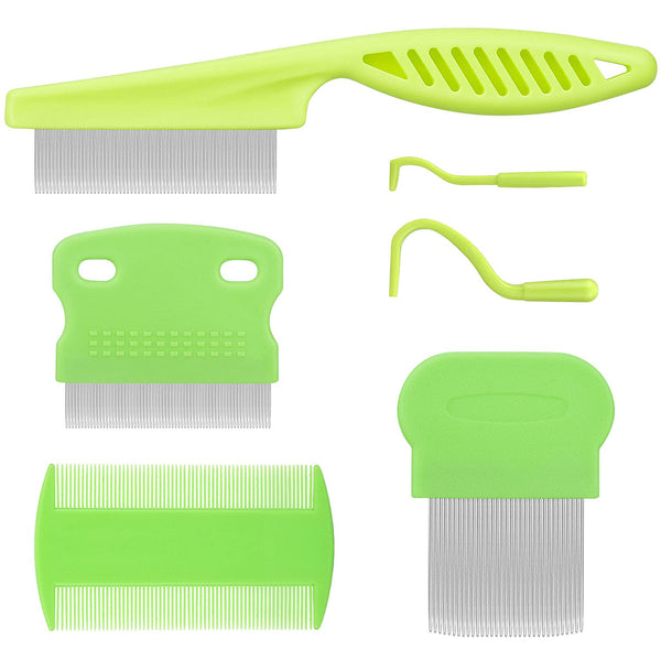Cat & Dog Grooming Set - Fine Tooth Comb for Grooming, Removing Dandruff Flakes, Float Hair, Tear Marks (Green)