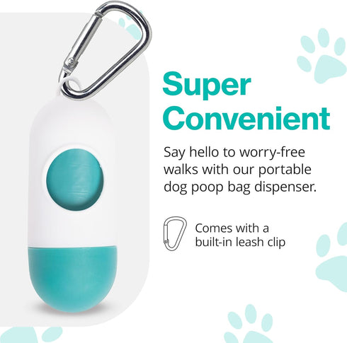 1 15 PawPail Dog Poop Bag Holder with Carabiner Clip - Durable & Leakproof Dog Waste Bag Dispenser - Includes Roll