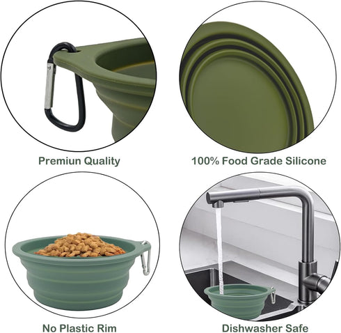 2 Pack Collapsible Dog Travel Bowls, 21oz/600ml, 100% Food Grade Silicone, Portable Pet Dishes, BPA Free