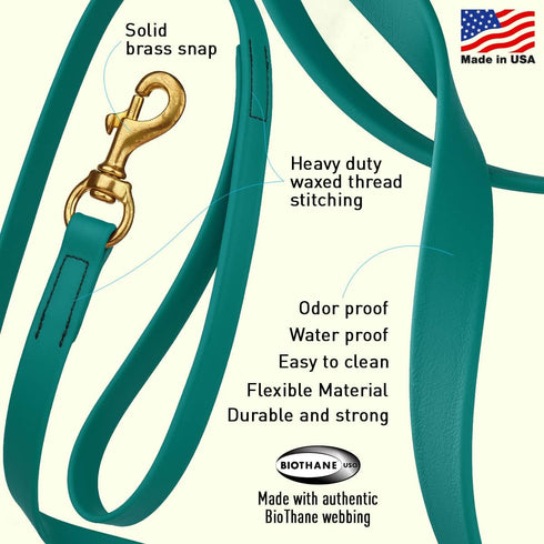 Viper Biothane K9 Working Dog Leash, Waterproof Lead for Tracking Training, 6ft, Blue Aqua, Solid Brass Snap