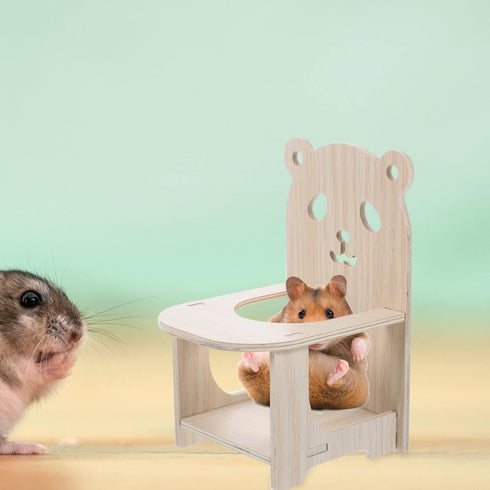 4.52X3.93X6.69 Inch POPETPOP Handmade Wooden Hamster Chair with Tray Small Pet Feeding High Chair for Hamsters Guinea