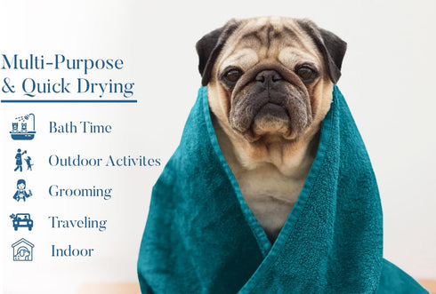 DAN RIVER 100% Cotton Dog Bath Towel, Ultra Soft 450 GSM, Quick Drying, Lint-Free Cat and Dog Grooming Towel, 20x40