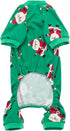 Cute Santa Claus Christmas Dog Pajamas PJS, Green Holiday Pet Clothes Jammies Onsie, Back Length 12" Small