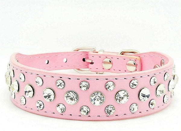 Bling Rhinestone PU Leather Crystal Diamond Pet Dog Cat Puppy Collar, Black, S M L XL (Pink, S)