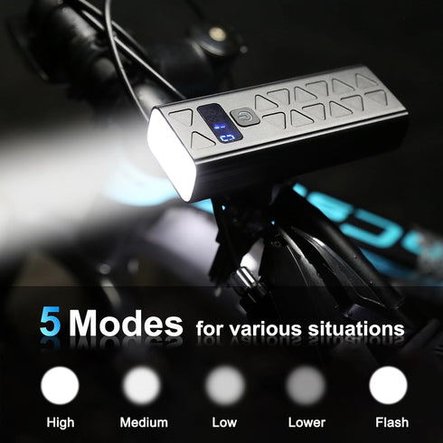 Rechargeable Bike Light Set, 8000 Lumens USB Bicycle Lights, Front Headlight and Taillight with 5+4 Light Modes,