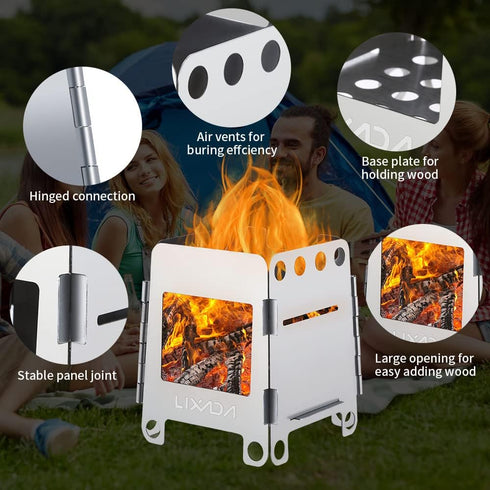 Lixada Camping Wood Stove, Folding Lightweight Stainless Steel Wood Burning Stove for Outdoor Camping